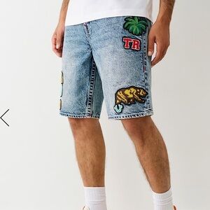True Religion Acid Wash Patches Denim Short